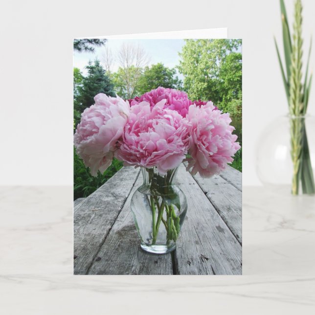 Tarjeta Florero de Peonies rosados (Anverso)