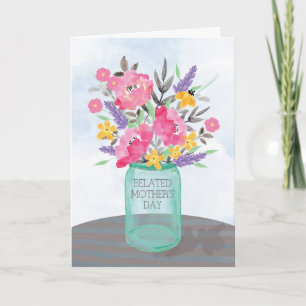 Tarjeta Florero tardío del tarro del día de madre con las