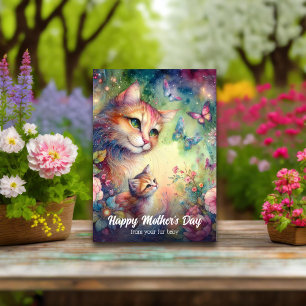 Tarjeta Flores Acuarela Caprichosas Gata Mamá Día de la Ma