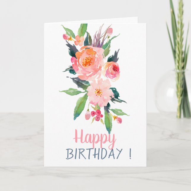 Tarjeta Flores Acuarela Chic Cumpleaños (Anverso)