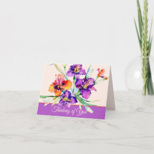 Tarjeta Flores acuarela naranja y púrpura personalizables
