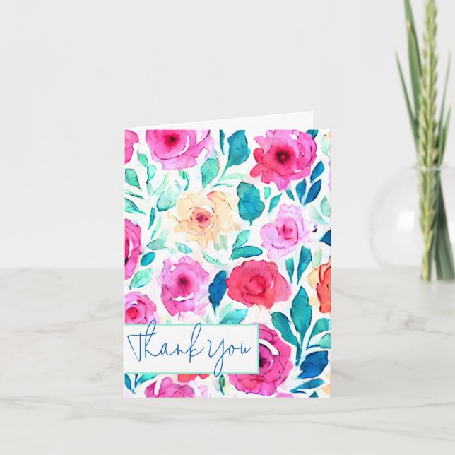 Tarjeta Flores acuarelas brillantes personalizable (Anverso)