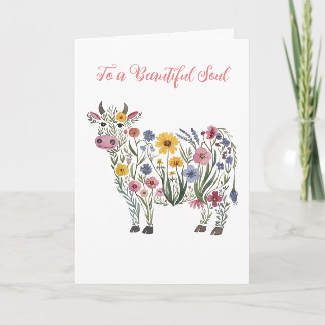 Tarjeta Flores acuáticas silvestres en forma de vaca pura (Anverso)