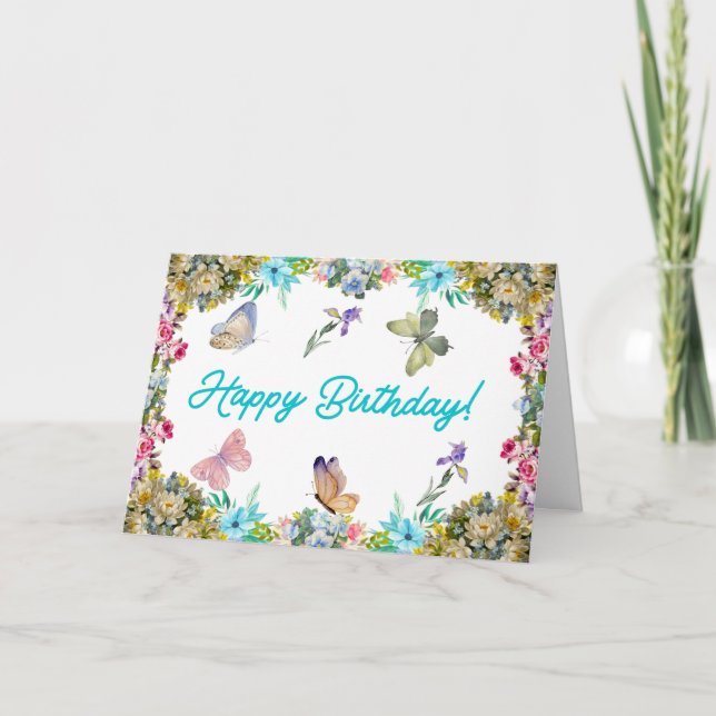 Tarjeta Flores acuáticas vírgenes felices de cumpleaños (Anverso)