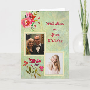 Tarjeta Flores acuáticas y fotos cumpleaños elegante