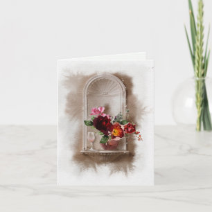 Tarjeta Flores acuáticas y vidrio de vino