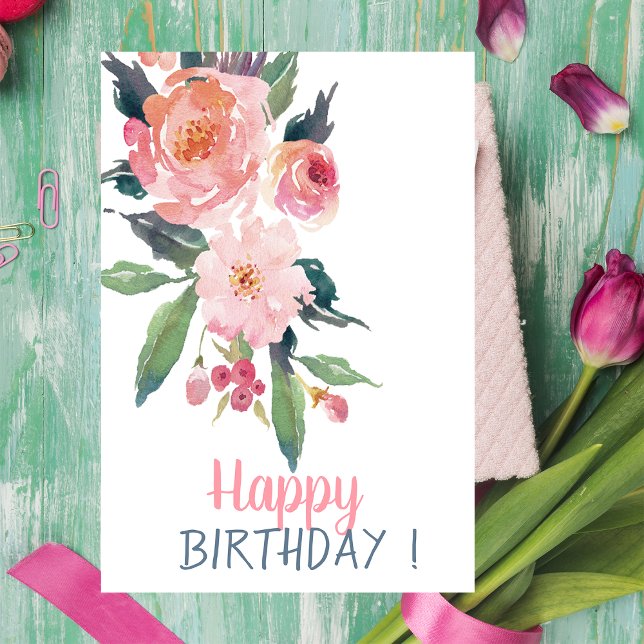 Tarjeta Flores Adorables de Acuarela Cumpleaños (Subido por el creador)