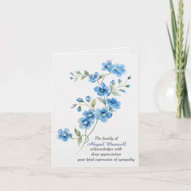 Tarjeta Flores Azules de Agradecimiento y Simpatía (Anverso)