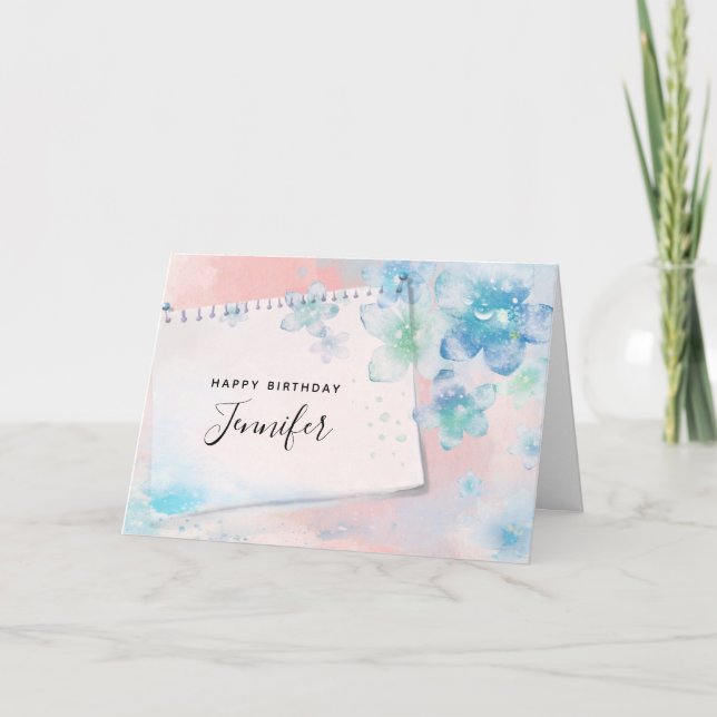 Tarjeta Flores azules de bonito en el cumpleaños de fondo  (Anverso)