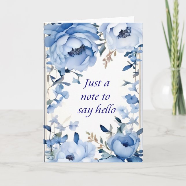 Tarjeta Flores Azules de Lujo para Decir Hola (Anverso)