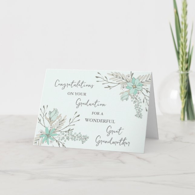 Tarjeta Flores azules Gran Abuela Graduación (Anverso)