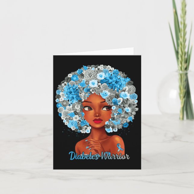 Tarjeta Flores azules grises afro cabello negro mujer diab (Anverso)