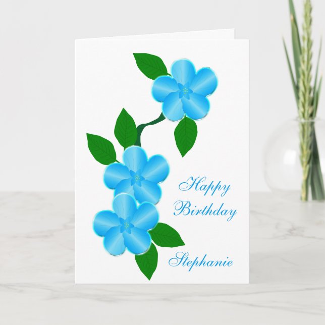 Tarjeta Flores azules simplemente añaden nombre cumpleaños (Anverso)