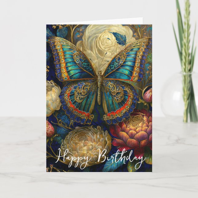 Tarjeta Flores barrocas y cumpleaños de mariposa (Anverso)
