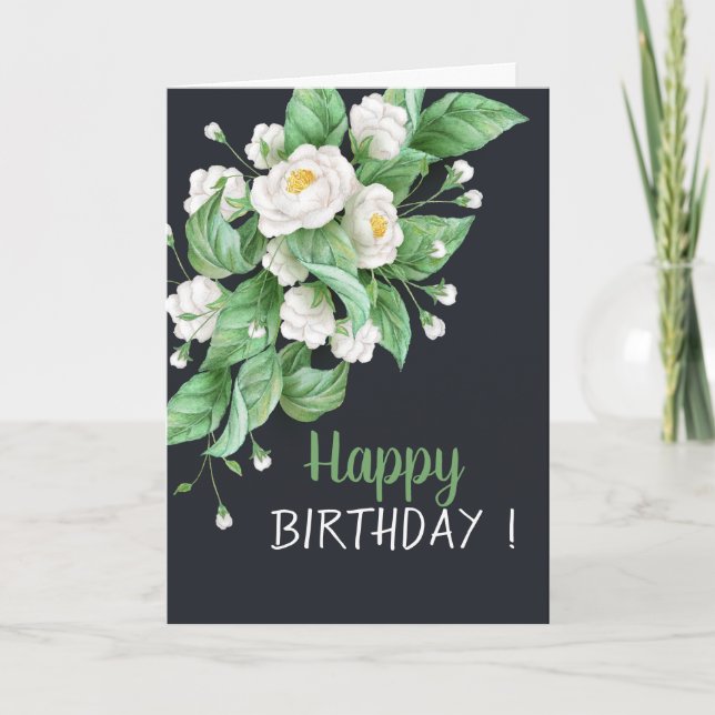 Tarjeta Flores blancas chic cumpleaños (Anverso)