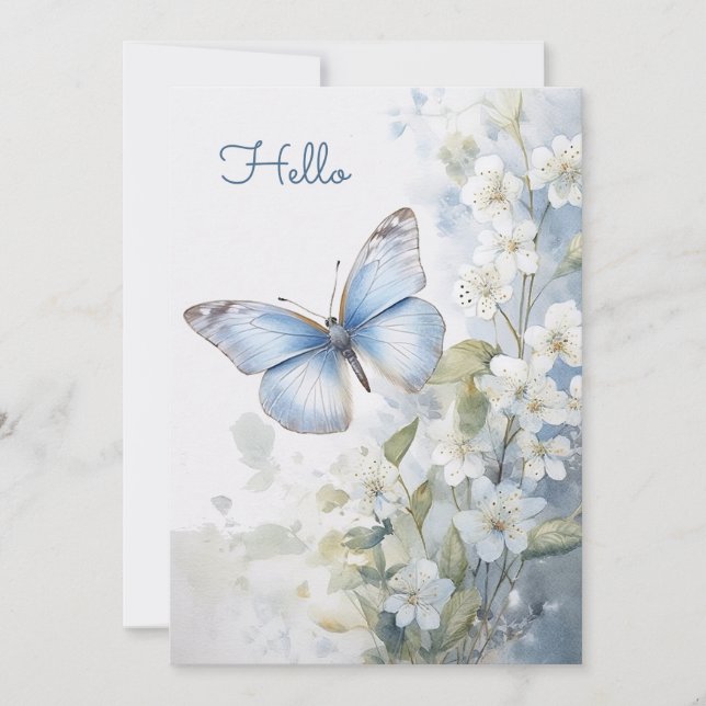 Tarjeta Flores blancas de bonito y azul mariposa (Anverso)
