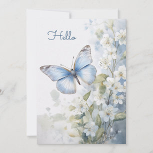Tarjeta Flores blancas de bonito y azul mariposa
