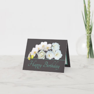 Tarjeta Flores blancas de tinta gris Bouquet Feliz cumplea