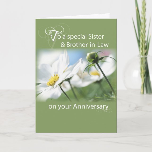 Tarjeta Flores blancas en el aniversario de la hermana y d (Anverso)