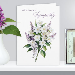 Tarjeta Flores blancas y lila elegantes Con Sinceridad