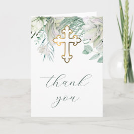 Tarjeta Flores blancas y vegetación Gracias religioso