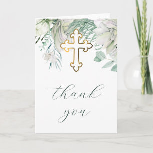 Tarjeta Flores blancas y vegetación Gracias religioso