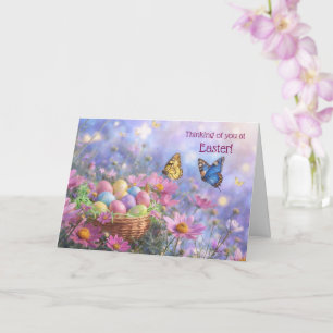 Tarjeta Flores bonitas de Pascua pensando en ti, cesta, hu