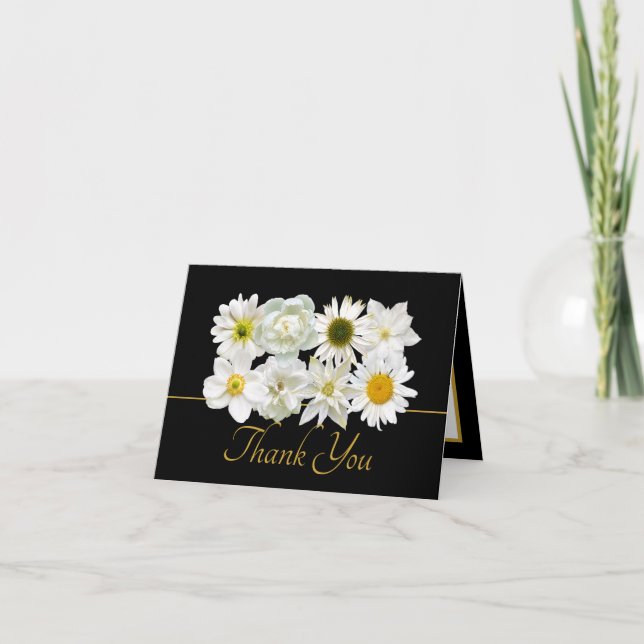 Tarjeta Flores Botánicas Blancas Modernas Agradecimiento E (Anverso)
