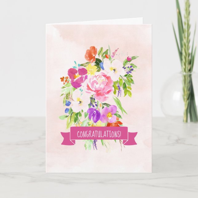 Tarjeta Flores Bouquet Watercolor Boda Felicitaciones (Anverso)