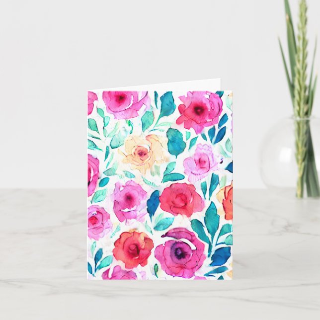 Tarjeta Flores brillantes de acuarela personalizables (Anverso)