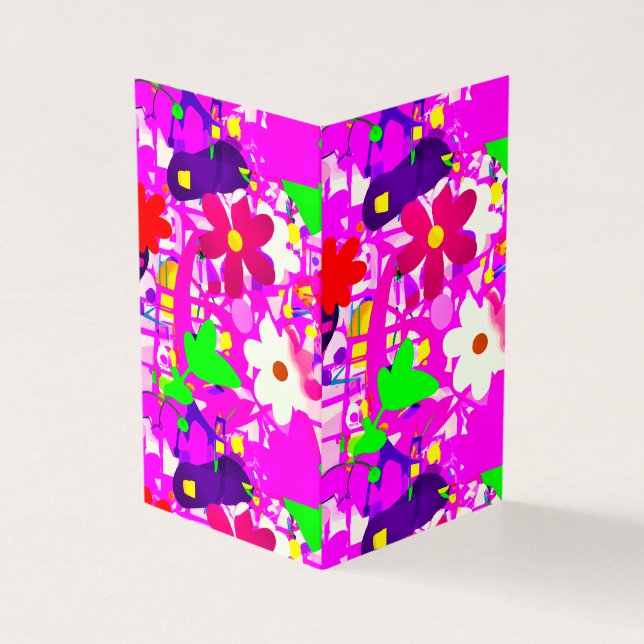 Tarjeta Flores brillantes de arte pop (Exterior)