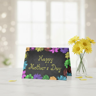 Tarjeta Flores Brillantes En Pizarra Feliz Día de la Madre