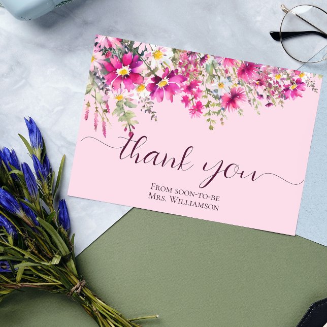 Tarjeta Flores Brillantes Rosadas Boho Floral Gracias (Subido por el creador)