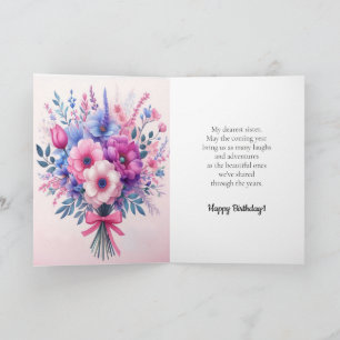 Tarjeta Flores brillantes y lindas rosadas moradas y azule