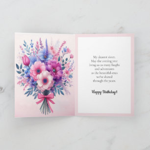 Tarjeta Flores brillantes y lindas rosadas moradas y azule