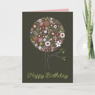 Tarjeta Flores caprichosas de primavera Árbol elegante Cum