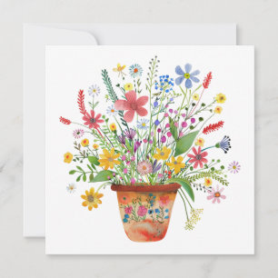 Tarjeta Flores Caprichosas en Maceta Alegran Pensando en T