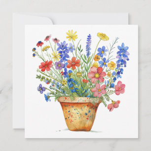 Tarjeta Flores Caprichosas en Maceta Pensando en Ti Ánimo