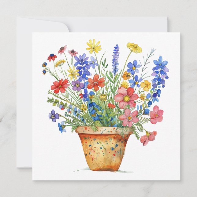 Tarjeta Flores Caprichosas en Maceta Pensando en Ti Ánimo (Anverso)