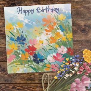 Tarjeta Flores coloridas Bonito Floral Feliz cumpleaños