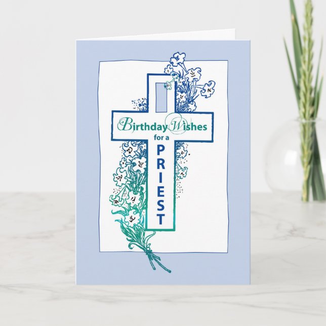 Tarjeta Flores cruzadas de cumpleaños del sacerdote 3772 (Anverso)