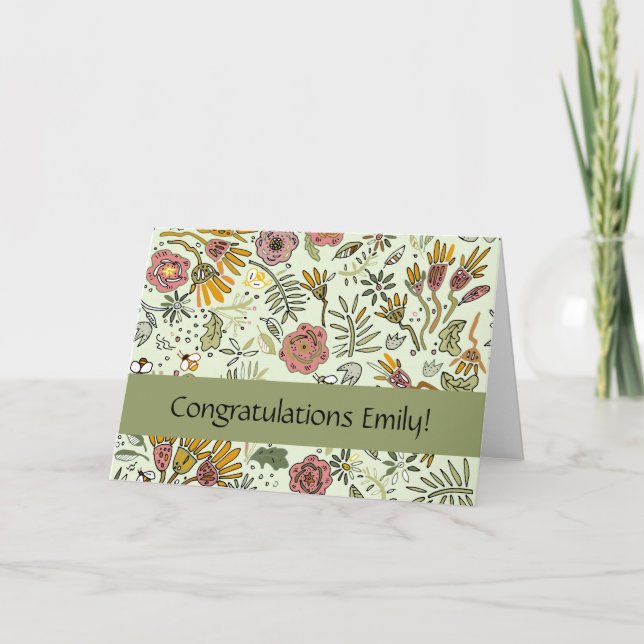 Tarjeta Flores de abejas florales acuáticas elegantes y mo (Anverso)