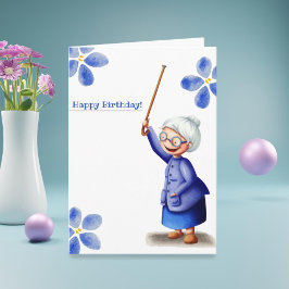 Tarjeta Flores de acuarela azul abuela con cumpleaños de c