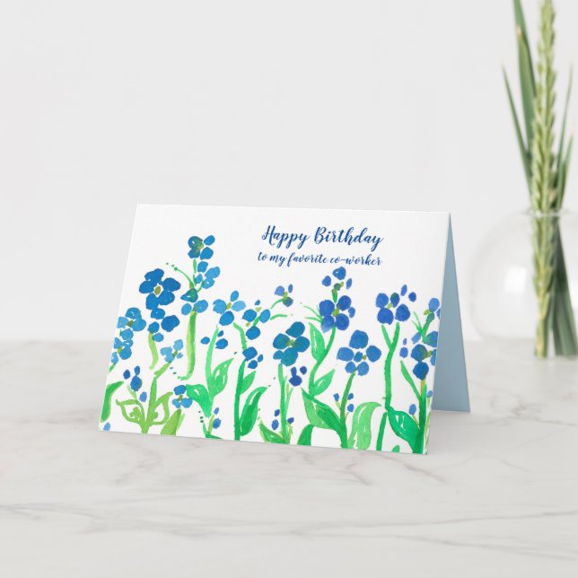 Tarjeta Flores de acuarela azul de feliz cumpleaños (Anverso)