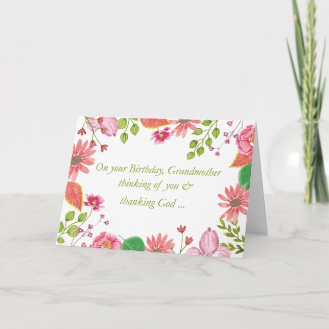 Tarjeta Flores de acuarela de abuela Cumpleaños religioso (Anverso)