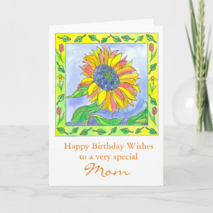 Tarjeta Flores de acuarela de girasol Feliz cumpleaños mam