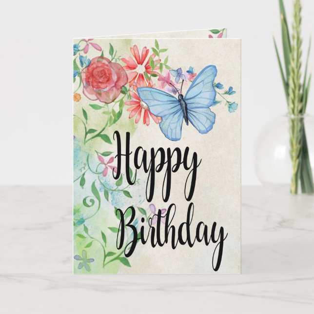 Tarjeta Flores de acuarela feliz cumpleaños (Anverso)