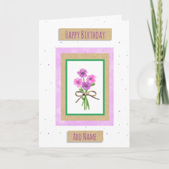 Tarjeta Flores de acuarela personalizadas Feliz cumpleaños (Anverso)
