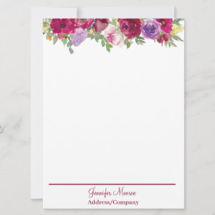 Tarjeta Flores de acuarela rojas y moradas personalizadas 