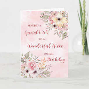 Tarjeta Flores de Acuarela Rosa Cumpleaños Sobrina